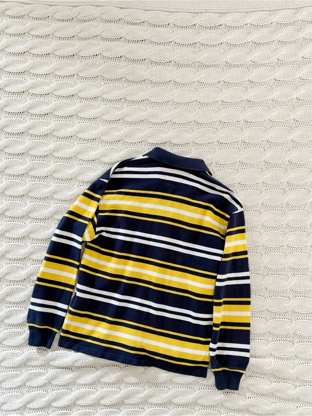 Vintage Tommy Hilfiger Boys Navy, Yellow & White Striped Rugby Polo